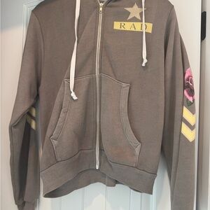 Wildfox Kids Gray Hoodie with Star and Rose Accents